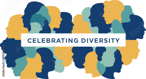 Celebrating diversity illustration, colorful human profiles, inclusivity concept, multicultural unity design, community harmony symbol,   flat vector illustration