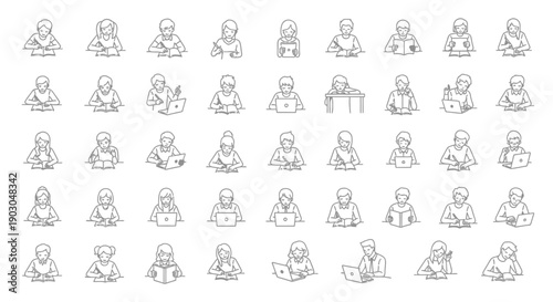 Cuadro en lienzo Set of diverse yoga meditation and relaxation poses in line art style