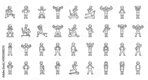 Set of 40 different stick figure people performing various activities and poses.