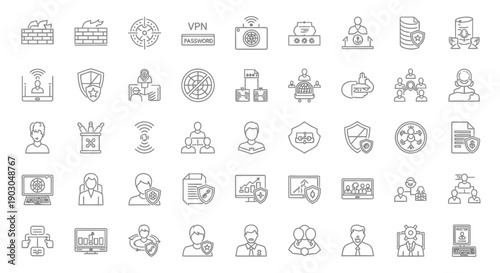 Set of various business and finance related line icons with different concepts and symbols.