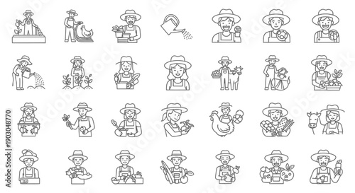 Set of various hand-drawn cowboy and western themed icons.