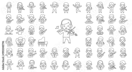 Set of hand-drawn business people performing various office tasks and activities.