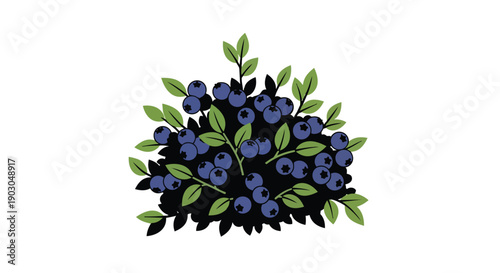 A vibrant stylized illustration of a blueberry bush with plump, ripe dark blue berries and fresh green leaves, symbolizing natural health and good