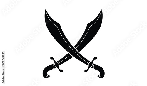 Two crossed swords in black color on, symbolizing conflict or battle