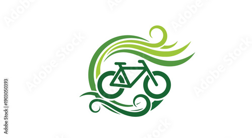 Green Bicycle Logo with Abstract Swirls.