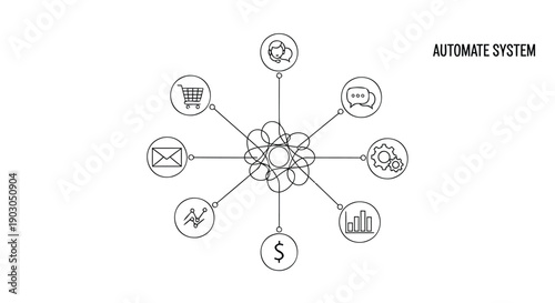 Vector automation system icons, workflow or process diagram, for website or presentation, isolated on transparent background, png