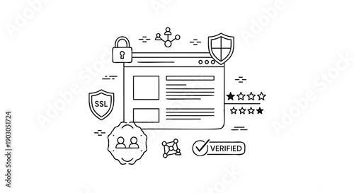 Vector security and verification icons for website or app, including lock, shield, verified badge, and user authentication symbols, Isolated on transparent background, png