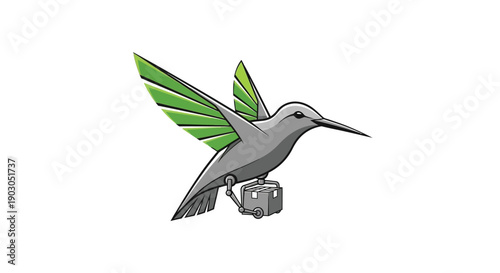 Hummingbird carrying a small box, symbolizing swift delivery.