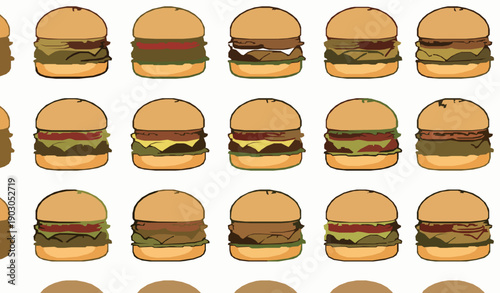 Seamless doodle cheeseburger pattern vector on white background