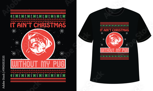 Pug Christmas Sweater Design Typography