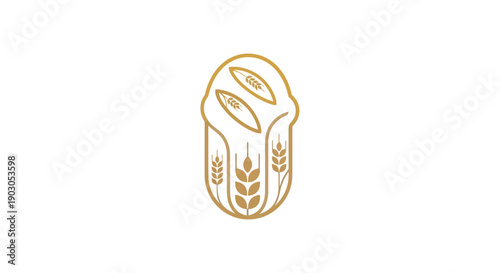 Minimalist Hamsa Hand with Wheat and Bread Loaves Design.