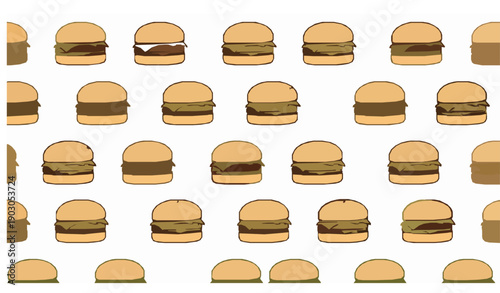Cartoon doodle hamburger seamless pattern vector for fast food backgrounds