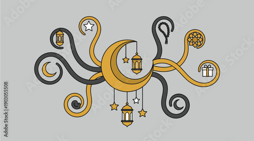 Crescent moon and lantern decoration for ramadan Vector