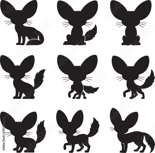 set of cartoon fox silhouettes in different poses
