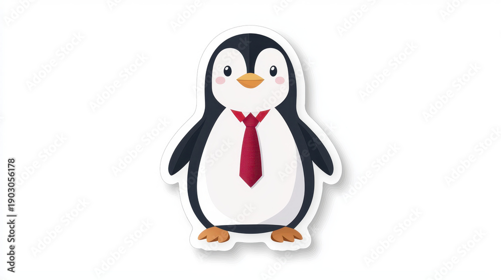 Fototapeta premium Dapper penguin wearing red tie, cute and charming, perfect for stickers or illustrations