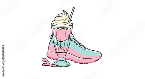 Pink and Blue Sneaker with Strawberry Milkshake.