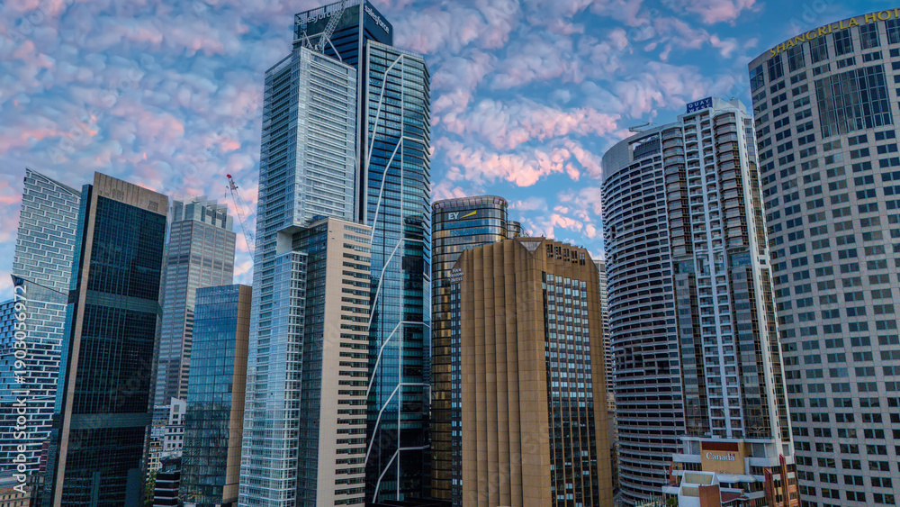 Fototapeta premium 5 February 2026 Aerial View of Sydney CBD High rise buildings on Sydney Harbour Circular Quay on a nice Summer day beautiful Sky in Sydney NSW Australia
