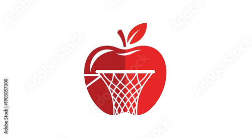 Red Apple Basketball Hoop Logo Design.
