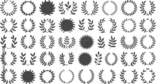 Collection of laurel wreath and sun icons simple vector elements for awards and recognition isolated on white background