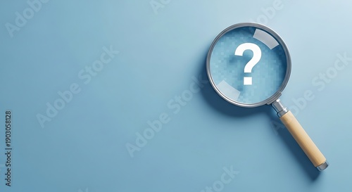 Magnifying glass with question mark on blue background