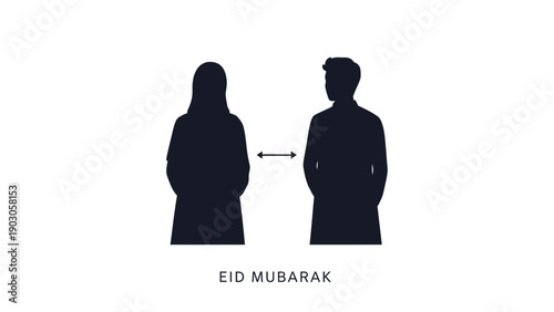 A meaningful illustration portraying two individuals separated yet connected, symbolizing relationships, communication, and emotional bonds during Eid. The minimal silhouette approach allows viewers t