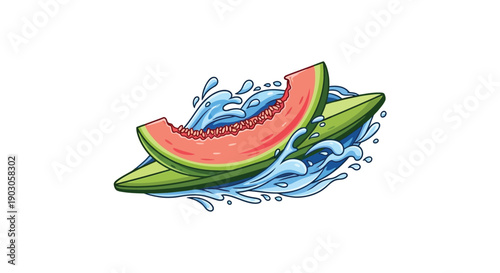 Refreshing watermelon slice with a splash of water.