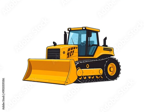 Bright yellow bulldozer cartoon illustration on a white background