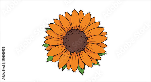 Vibrant single sunflower illustration radiating warmth and natural charm on a clean white background, capturing summer's essence.
