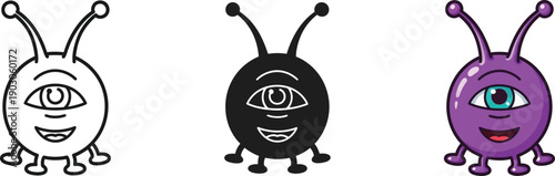 Colorful cartoon alien characters with one eye and antennae