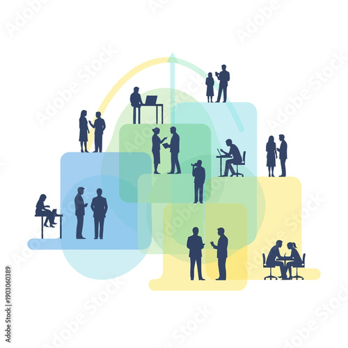 Business people collaborating in a dynamic network.
