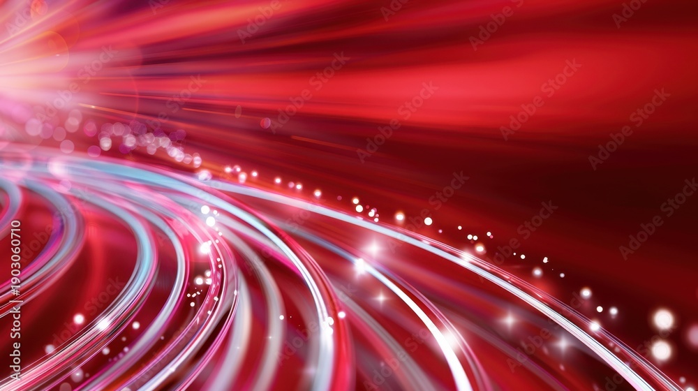Obraz premium Abstract Red Background with Light Trails and Sparkling Effects for Dynamic Visuals