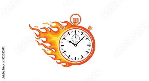 Stopwatch on fire, representing speed and urgency.