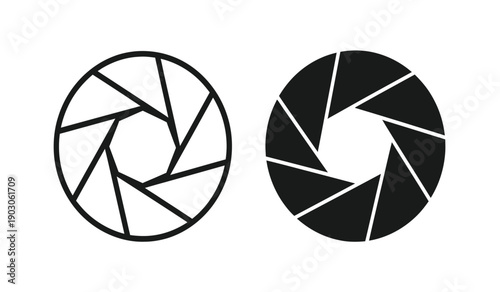 Camera shutter icons in black and white on a pure