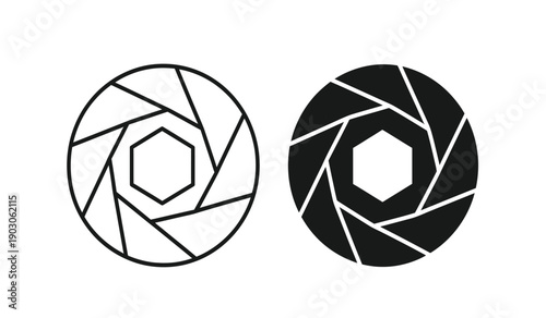 Camera shutter icons in black and white