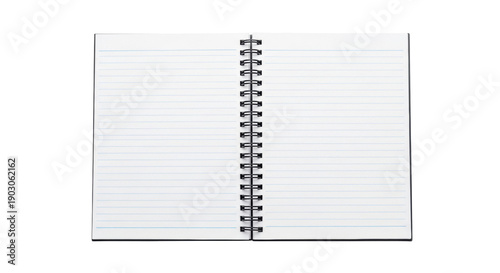 Open spiral notebook PNG isolated on transparent background, lined paper for writing notes and planning, school and office supply