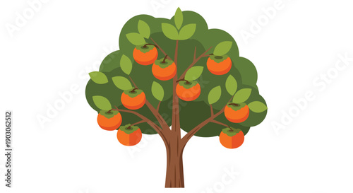 A vibrant illustration of a bountiful fruit tree, adorned with numerous ripe orange produce, symbolizing nature's generous harvest and healthy