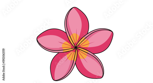 A delightful pink tropical flower illustration with a radiant yellow center, exuding exotic charm and a cheerful summer vibe, perfect for any bright