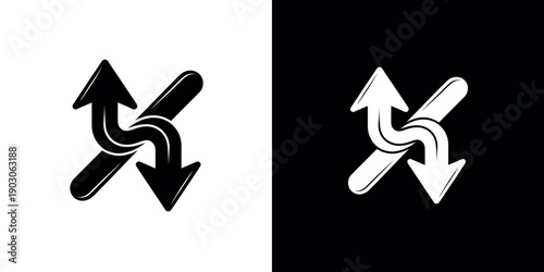 Two Arrows Forming an X Shape on Black and White Backgrounds