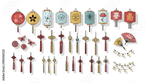 Collection of  Colorful Chinese New Year Ornaments.