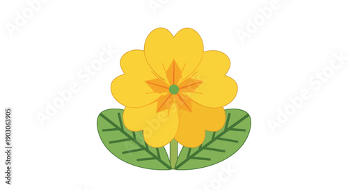 A charming and cheerful yellow blossom adorned with vibrant green foliage presented as a delightful graphic illustration symbolizing the pure