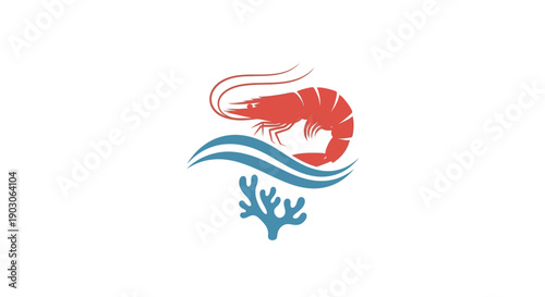 Vibrant Shrimp and Coral Reef Ocean Life Illustration.