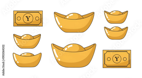 Collection of  Golden Ingots and Gold Bars Stacked.