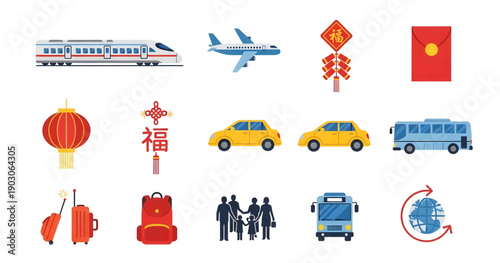 Collection of  Travel Transportation Icons Set.