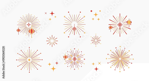 Collection of Colorful fireworks exploding in air.