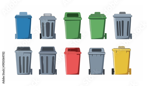 Cartoon Trash Can Collection Vector Set Illustration