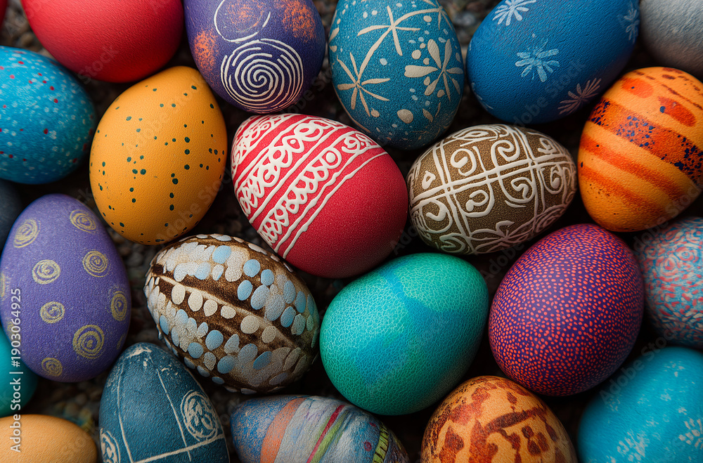Fototapeta premium colorful easter eggs with striped, patterned, and floral designs,
