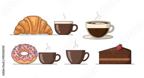 Variety of sweet baked breakfast foods.