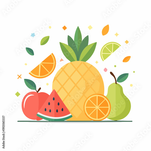 Vibrant Assortment of Fresh Fruits Featuring Pineapple, Apple, Watermelon, Pear, and Citrus