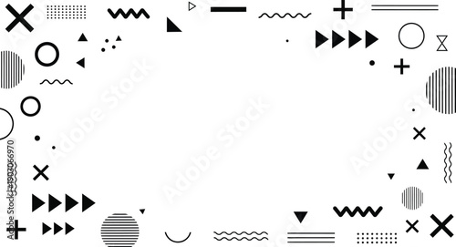 Abstract geometric memphis frame in minimalist style with simple shapes and lines in black