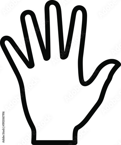 Vector illustration of stylized human hand outline with five extended fingers in minimal black line art layout